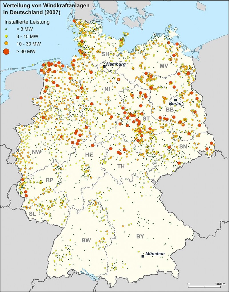 Verteilung von Windkraftanlagen in Deutschland (2007) – IT-spots